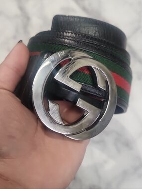 Authentic Gucci Interlocking Buckle Sherry Line Belt Fits 32.5"-37"